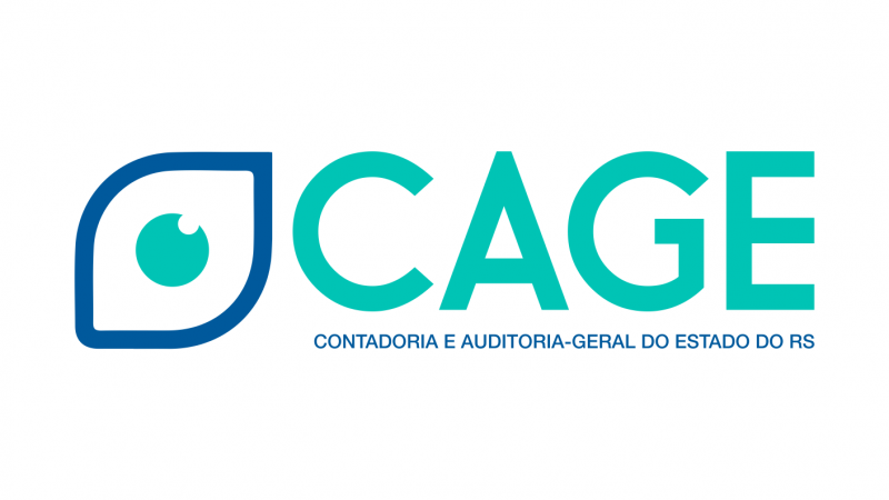 Logotipo da Cage em cores verde e azul com fundo claro
